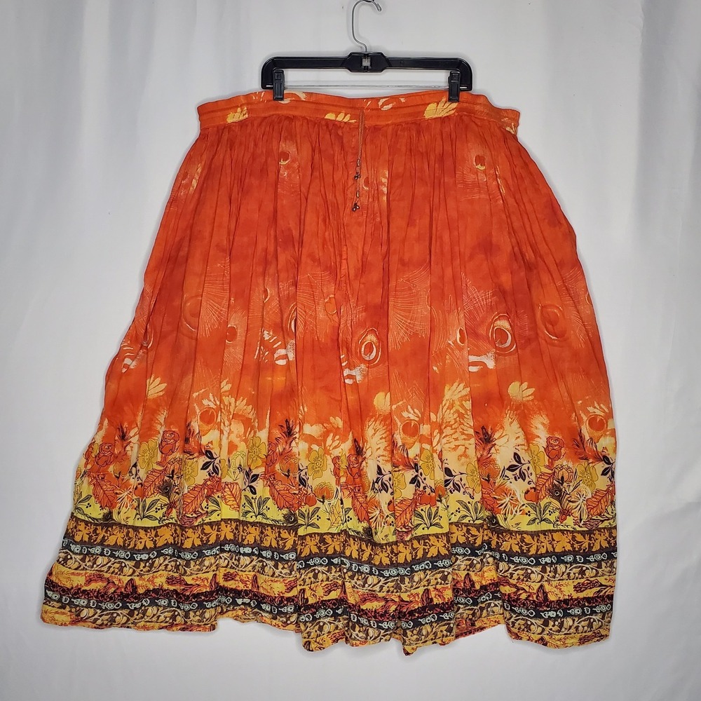 Take Two Skirt 1X Orange Gauze‎ Boho Floral Artsy 90s Hippie